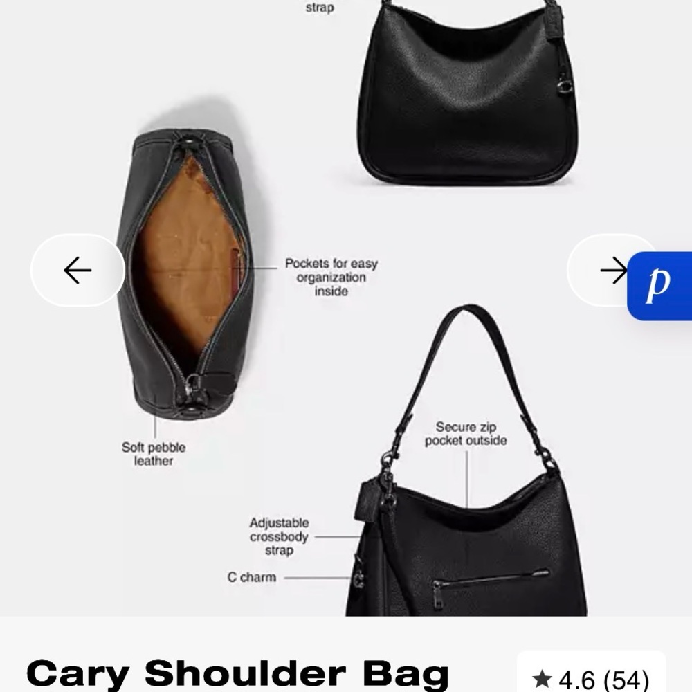 Coach Cary Black Leather Shoulder Bag - Picture 10 of 11